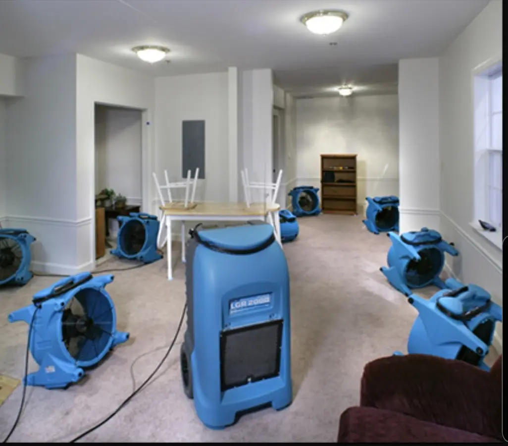Air movers and dehumidifier setup for Water Damage Restoration in Evergreen Park